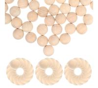 jojofuny Perline di Legno per Lavoretti, 50 Pezzi Rotondi Naturali 30Mm Non Forati per Decorazioni e Attività Creative