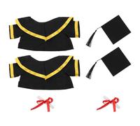 jojofuny Set 2 Pezzi Costume Laurea per Peluche Orso e Bambola da 20-30cm con Tocco Nero, Mantello Giallo e Pergamena, Regalo per Laureati Classe 2027