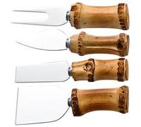 jojofuny Set Coltelli per Formaggio Manico in Naturale e Acciaio | Forchetta, Taglierina e Punta Incluse, Impugnatura Comoda, Servizio Tavola e Ristorante, per Margarina e Pane