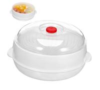 jojofuny Steamer per Microonde per Riso e Pesce, Contenitore in Plastica Bianco con Coperchio Ventilato, Maniglia e Riduzione della Dispersione d'Acqua per Microonde