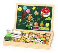Jojoin 130 Pezzi Puzzle Magnetico di Legno - Nuova Giochi Montessori con Lavagna Magnetica Puzzle e Frutta Animale Carina - Educativi Puzzle Regalo Bambini Bambino 2 3 4 Anni