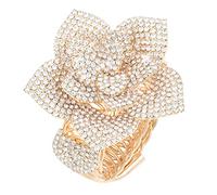 Jojomina Braccialetto con strass a forma di fiore per donne e ragazze, in argento, con cristalli, per feste, matrimoni, appuntamenti, Stretchable, Cristallo Strass, Zircone sintetico