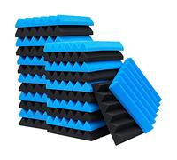 Jojomino 24Pcs di schiuma acustica,Triangolo Groove Studio Wedge Tiles, sonori ignifughi schiuma insonorizzata per parete,Blu e nero