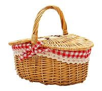 Jojomino Cestino da picnic in vimini stile country con coperchio e manico e fodera per picnic, feste e barbecue