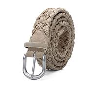 Jojomino Cintura uomo in pelle lavorata a maglia con cinturino intrecciato in corda cerata Fibbia argento senza fori Cinture lavorate a mano in tessuto di cotone, Beige