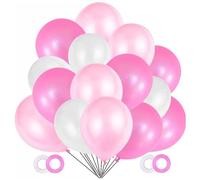 JOJOR Palloncini Rosa e Bianchi,100 Palloncini Elio Battesimo Perlati 12 Pollici per Festa, Compleanno, Matrimonio Anniversario,Battesimo Bimba,Prima Comunione Bambina,Laurea Decorativi