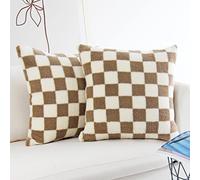 JOJUSIS Federa decorativa per cuscino, stile lussuoso, motivo a scacchiera, super morbida, in finta pelliccia, per divano e camera da letto, confezione da 2 (kaki, 45 x 45 cm)