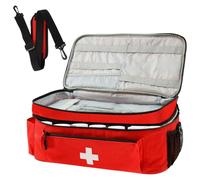 Jokapy Borsa medica da viaggio a doppio strato, organizer con divisori rimovibili, chiusura lampo, borsa medica vuota con manico superiore e tracolla rimovibile per rosso emergenza, Gule, Gule
