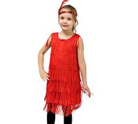 JokeLomple Abito da Ragazza con Flapper, Paillettes, Frange, Abito da Ballo, Abito da Tango, Costume da Ballo con Fascia in Piume