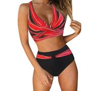 JokeLomple Bikini a Vita Alta da Donna, Sexy, Push-up, Due Pezzi, Costume da Bagno, Due Pezzi, Bikini con Stampa a Vita Alta e Arricciato retrò
