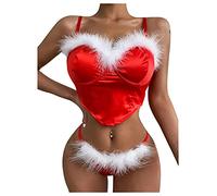 JokeLomple Completino Sexy Natalizia Donna - Natale Cosplay Costume Sexy Hot Seducente Babydoll Babydoll Rosso Body Bikini Babydoll Vestito Natale Donna Curvy Miss Babbo Natale Cosplay Vestito