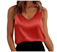 JokeLomple Elegante Canottiera Donna - Morbido Traspirante Canottiera Camicette da Donna Sexy Slim Fit Tank Top Camisole Scollo a V Basic Canotta da Donna in Raso Camicetta in Seta
