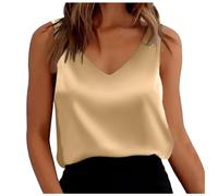 JokeLomple Elegante Canottiera Donna - Morbido Traspirante Canottiera Camicette da Donna Sexy Slim Fit Tank Top Camisole Scollo a V Basic Canotta da Donna in Raso Camicetta in Seta