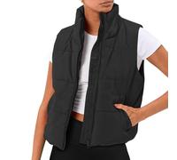 JokeLomple Gilet Smanicato da Donna - Gilet lungo con Cappuccio Cappotto in Piumino con Tasche Gilet di Transizione Termica Trapuntato Giubbotto Piumino Elegante Gilet Zip Caldo Primavera