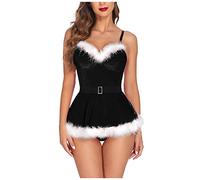 JokeLomple Lingerie Costume Natale Donna - Costume Babbo Natale Aperto Completi Intimi Set di Biancheria Intima Body Bikini Babydoll Babydoll Pigiami Sleepwear Sexy Intima per Natalizia
