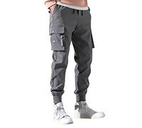 JokeLomple Pantaloni Cargo da Uomo - Trekking Pantaloni da Lavoro Pantaloni Cargo Militare con Risvolto Pantaloni Palestra Hip Hop Gamba Larga Pantaloni Running Leggero Pantaloni