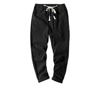 JokeLomple Pantaloni da Uomo in Cotone e Lino, Gamba Dritta, vestibilità Aderente, con Coulisse, Elastico in Vita, Pantaloni da Jogging Affusolati, Pantaloni Larghi in Stile Giapponese 1