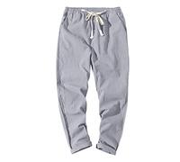 JokeLomple Pantaloni da Uomo in Cotone e Lino, Gamba Dritta, vestibilità Aderente, con Coulisse, Elastico in Vita, Pantaloni da Jogging Affusolati, Pantaloni Larghi in Stile Giapponese 1