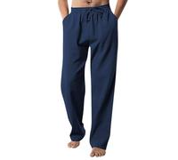 JokeLomple Pantaloni Lino Uomo Larghi - Pantaloni Uomo Estivi Eleganti Cotone Pantalone Comodi Pantaloni da Lavoro Pantaloni con Tasconi Uomo Casual a Gamba Larga Pantaloni per Vacanza Mare Spaggia