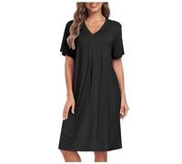 JokeLomple Pigiama Camicia da Notte per Donna Manica Corta/Lunga abbottonata Camicia da Notte Top Fidanzato Camicie da Notte Camicia da Notte (Black, L) #17
