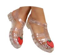 JokeLomple Sandali in gelatina da donna, trasparenti, estivi, sandali piatti, estivi, scarpe da spiaggia, scarpe da acqua, scarpe da bagno leggere per il tempo libero16