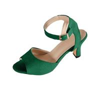 JokeLomple Sandalias elegantes de tacón con tiras anchas y punta abierta con tacón grueso. Diseño moderno y moderno para uso diario. (Green, 39) #165