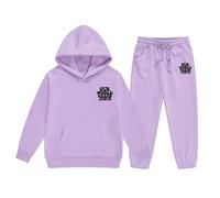 JokeLomple Set di abiti per bambine, con cappuccio e pantaloni stampati con lettere, comodi due pezzi per bambini piccoli, e abbigliamento da casa (Purple, 3-4 Years) #64