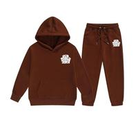 JokeLomple Set di abiti per bambine, con cappuccio e pantaloni stampati con lettere, comodi due pezzi per bambini piccoli, e abbigliamento da casa (Brown, 8-9 Years) #64