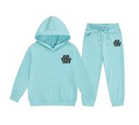JokeLomple Set di abiti per bambine, con cappuccio e pantaloni stampati con lettere, comodi due pezzi per bambini piccoli, e abbigliamento da casa (Mint Green, 12-13 Years) #64