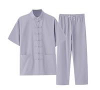 JokeLomple Set di Lino da Uomo, 2 Pezzi, Camicia, Set Casual, Pantaloni a Maniche Corte