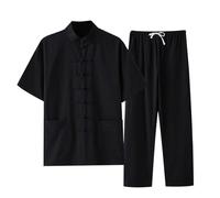 JokeLomple Set di Lino da Uomo, 2 Pezzi, Camicia, Set Casual, Pantaloni a Maniche Corte