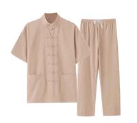JokeLomple Set di Lino da Uomo, 2 Pezzi, Camicia, Set Casual, Pantaloni a Maniche Corte