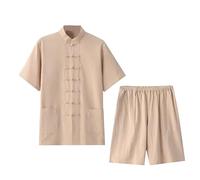JokeLomple Set di Lino da Uomo, 2 Pezzi, Camicia, Set Casual, Set di Pantaloncini a Maniche Corte