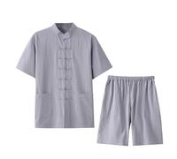 JokeLomple Set di Lino da Uomo, 2 Pezzi, Camicia, Set Casual, Set di Pantaloncini a Maniche Corte