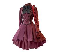 JokeLomple Vestito Gotico Donna - Stile Steampunk Vintage Cosplay Abiti con Maniche Svasate e Corsetto Vestito di Lusso per Halloween Carnevale