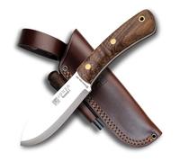 joker Coltello da caccia Nessmuk S CN132-P, mango Noce, lama da 11 cm Sandvik 14C28N, con fodero in selce e pelle marrone, per la pesca, la caccia, il campeggio e l'escursionismo