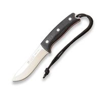 joker Coltello da caccia OSO TS1 CM140, manico in micarta di juta nero, lama di 11 cm, fodero in pelle nero, Utensile per pesca, caccia, campeggio e trekking
