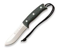 joker Coltello da caccia OSO TS1 CV140-P, manico in micarta verde Jute, lama di 11 cm, fodero in pelle nero, include acciarino, attrezzo per pesca, caccia, campeggio e trekking