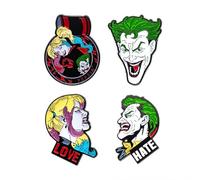 Joker Harley Quinn Viso, Originale Dipinto - Spilla Smaltata Set (4 Pezzi)