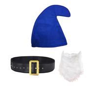 jokeshop Costume da puffo nani, 3 pezzi (cappello, barba e cintura), costume da gnomo da giardino, fantasia, da favola, per adulti (blu)