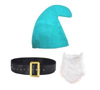 jokeshop Costume da puffo nani, 3 pezzi (cappello, barba e cintura), costume da gnomo da giardino, fantasia, da favola, per adulti (turchese)