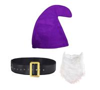 jokeshop Costume da puffo nani, 3 pezzi (cappello, barba e cintura), costume da gnomo da giardino, fantasia, da favola, per adulti (viola)