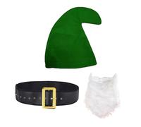 jokeshop Costume da puffo nani, 3 pezzi (cappello, barba e cintura), costume da gnomo da giardino, fantasia, da favola, per adulti (verde)
