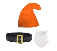 jokeshop Costume da puffo nani, 3 pezzi (cappello, barba e cintura), costume da gnomo da giardino, fantasia, da favola, per adulti (arancione)