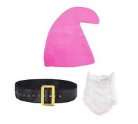 jokeshop Costume da puffo nani, 3 pezzi (cappello, barba e cintura), costume da gnomo da giardino, fantasia, da favola, per adulti, colore: rosa