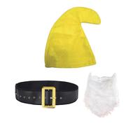 jokeshop Costume da puffo nani, 3 pezzi (cappello, barba e cintura), costume da gnomo da giardino, fantasia, da favola, per adulti (giallo)