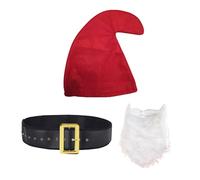 jokeshop Costume da puffo nani, 3 pezzi (cappello, barba e cintura), costume da gnomo da giardino, fantasia, da favola, per adulti (rosso)