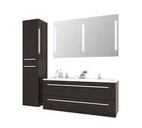 Jokey Set di mobili da Bagno Libato - 60 90 120 cm di Larghezza - Bianco o Antracite Lucido - Mobile Bagno Doppio lavabo con mobiletto con Specchio con Illuminazione e armadietto Alto Sieper.
