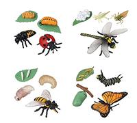 JOKFEICE Giocattoli Insetti 16 Pezzi - Ciclo di Vita di Farfalla, Ape, Libellula e Coccinella - Figure Educative in Plastica, Modelli d’Azione per Progetti Scientifici, Regalo Bambini