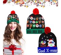 JOKILY 2 cappelli natalizi a LED, a LED, per adulti, caldi, invernali, a maglia, per feste di Natale, per donne, uomini e bambini